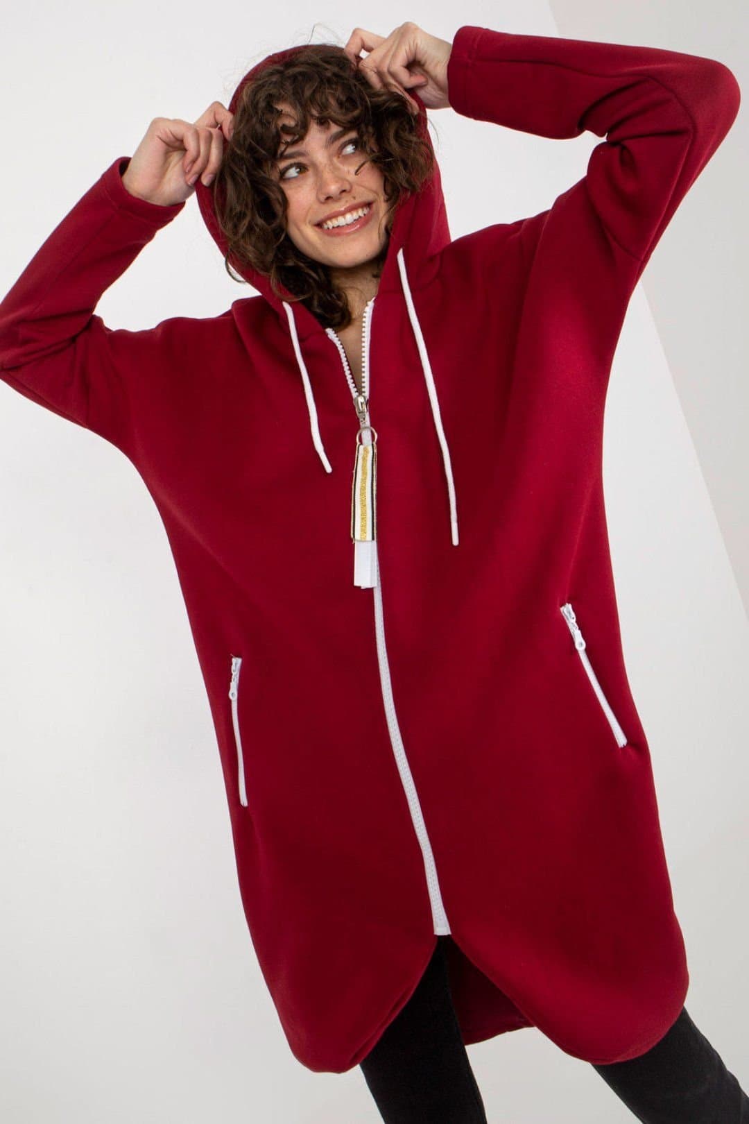 Love Lace Love Lace Women's Extended Cut Zipper Hoodie Sweatshirt in Red