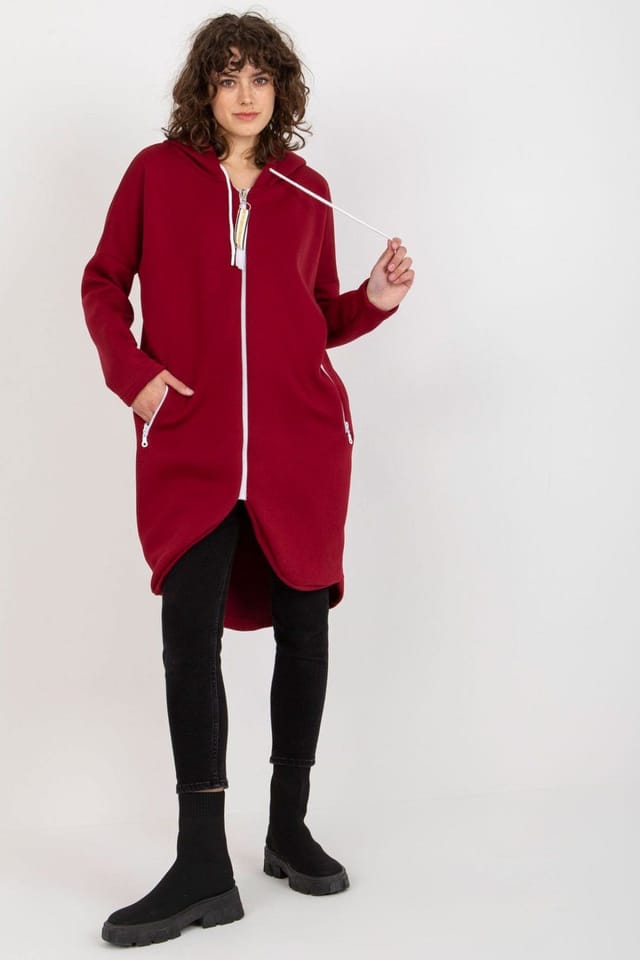 Love Lace Love Lace Women's Extended Cut Zipper Hoodie Sweatshirt in Red - 2