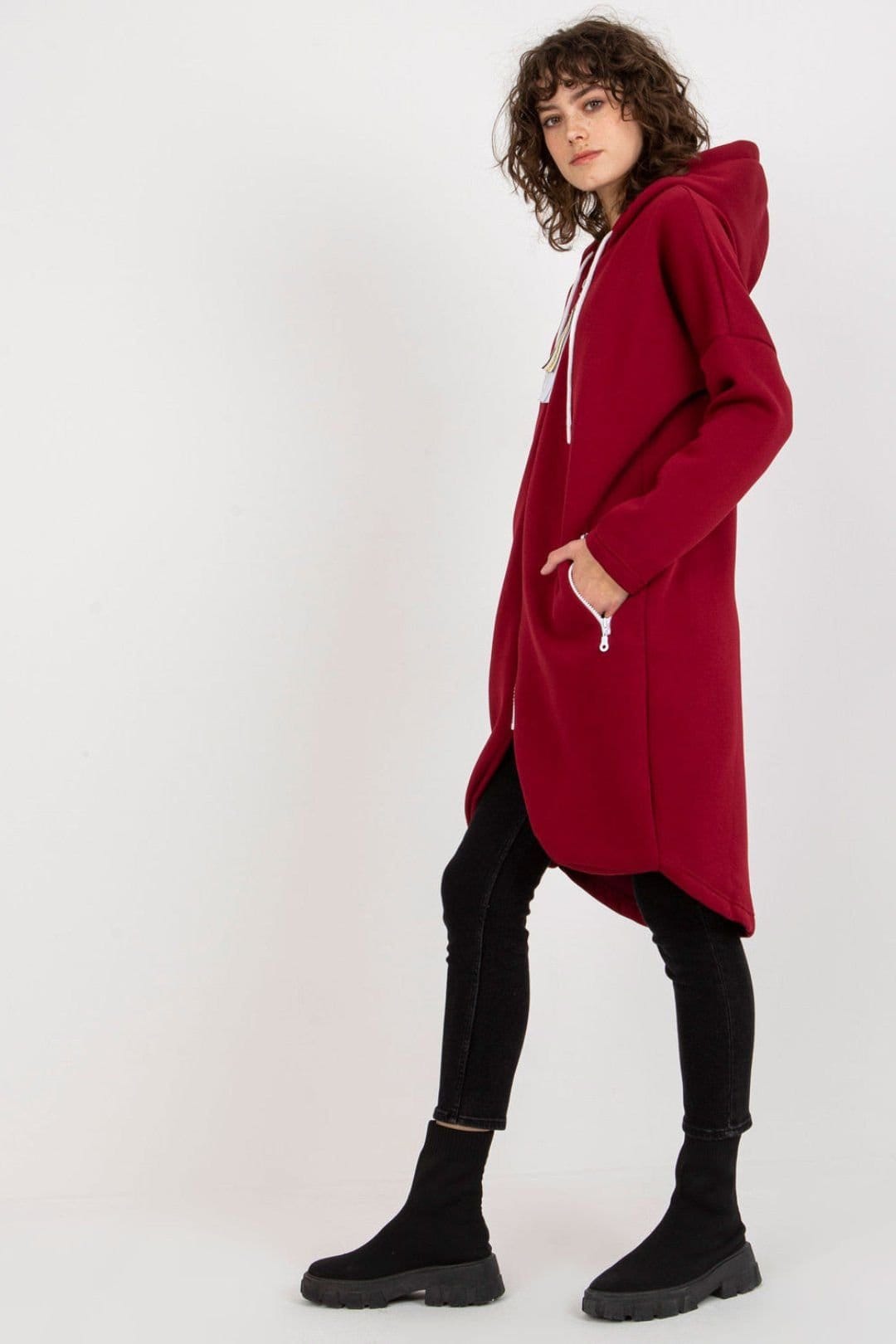 Love Lace Love Lace Women's Extended Cut Zipper Hoodie Sweatshirt in Red - 4