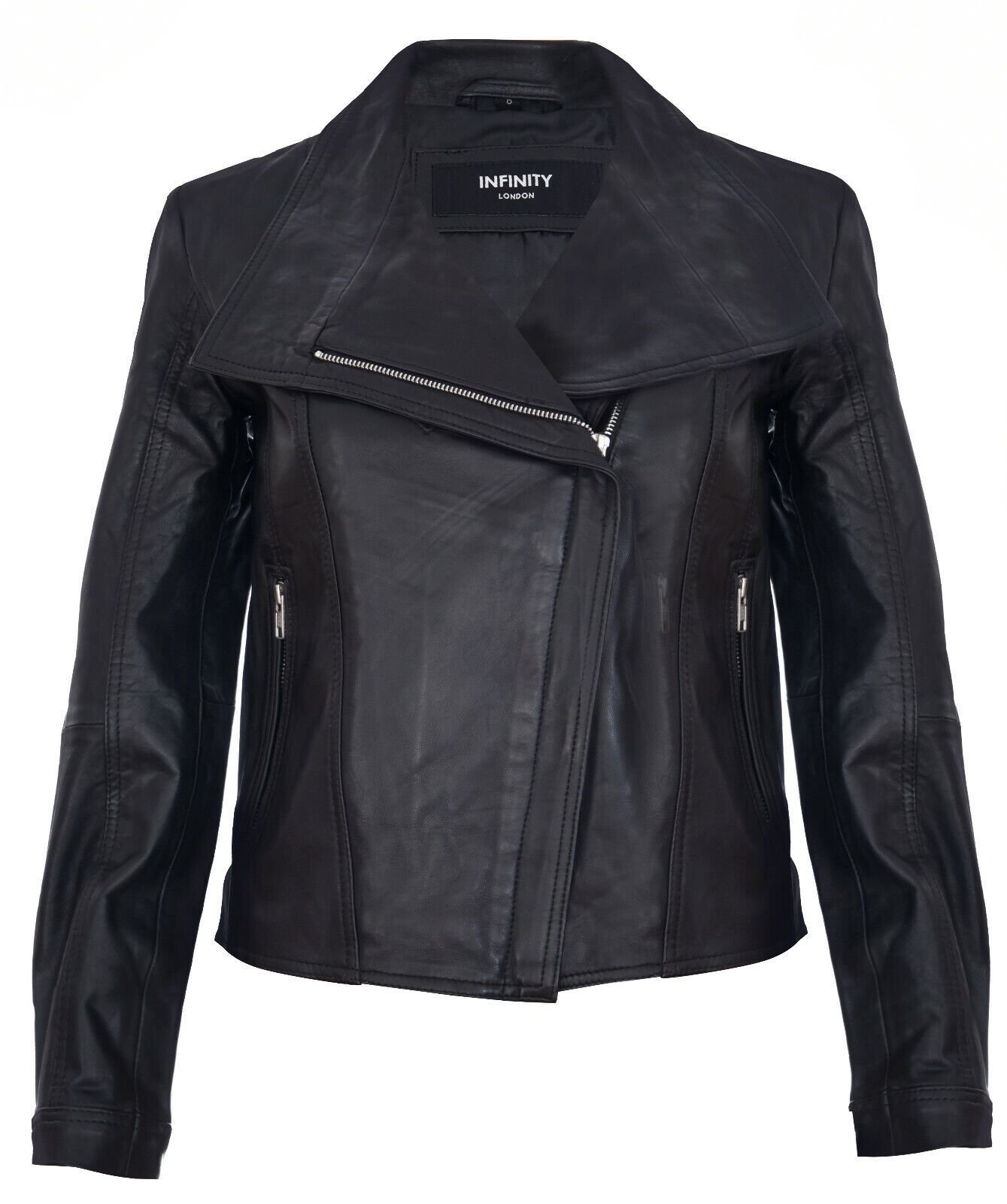 Infinity Leather Infinity Leather Women's Classic Leather Shawl Wrap Biker Jacket - Morpeth in Black - 3