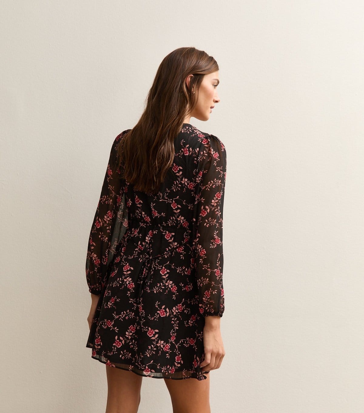 New Look Women's Black Floral Chiffon Long Sleeve Mini Dress New Look - 4