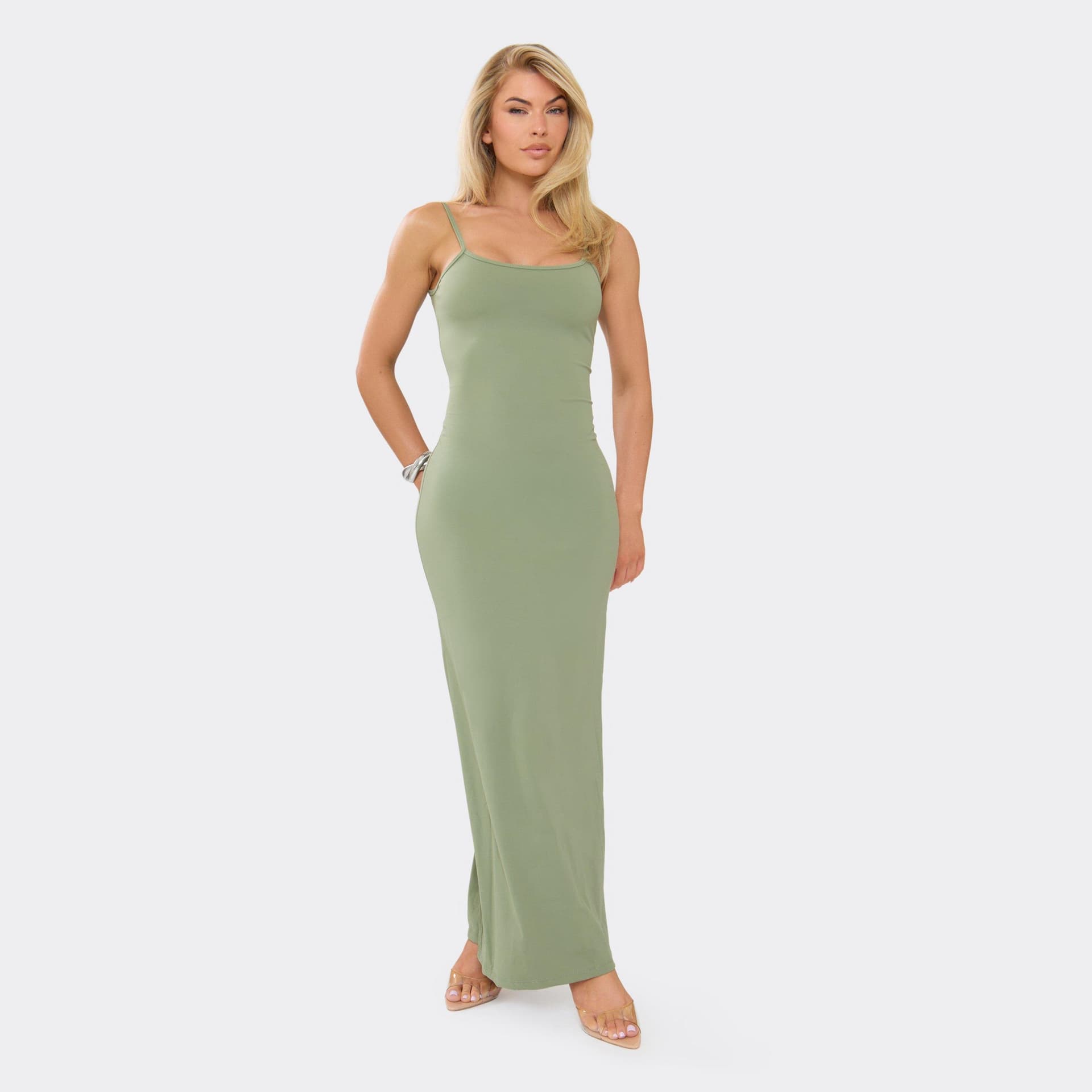 EGO Strappy Bodycon Maxi Dress In Khaki, Women's Size UK L