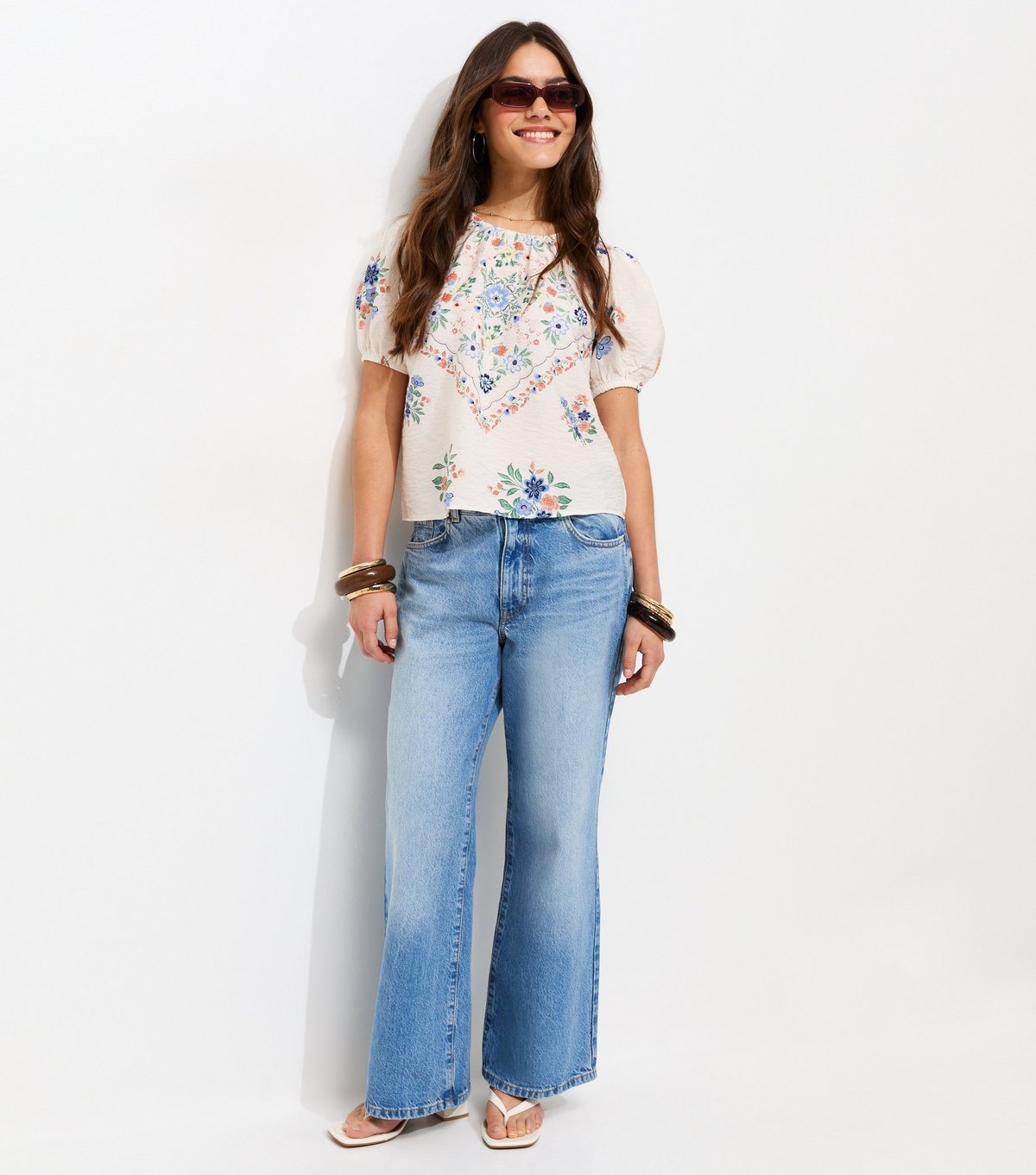 New Look Women's Petite Cream Scarf Print Puff Sleeve Blouse New Look - 2