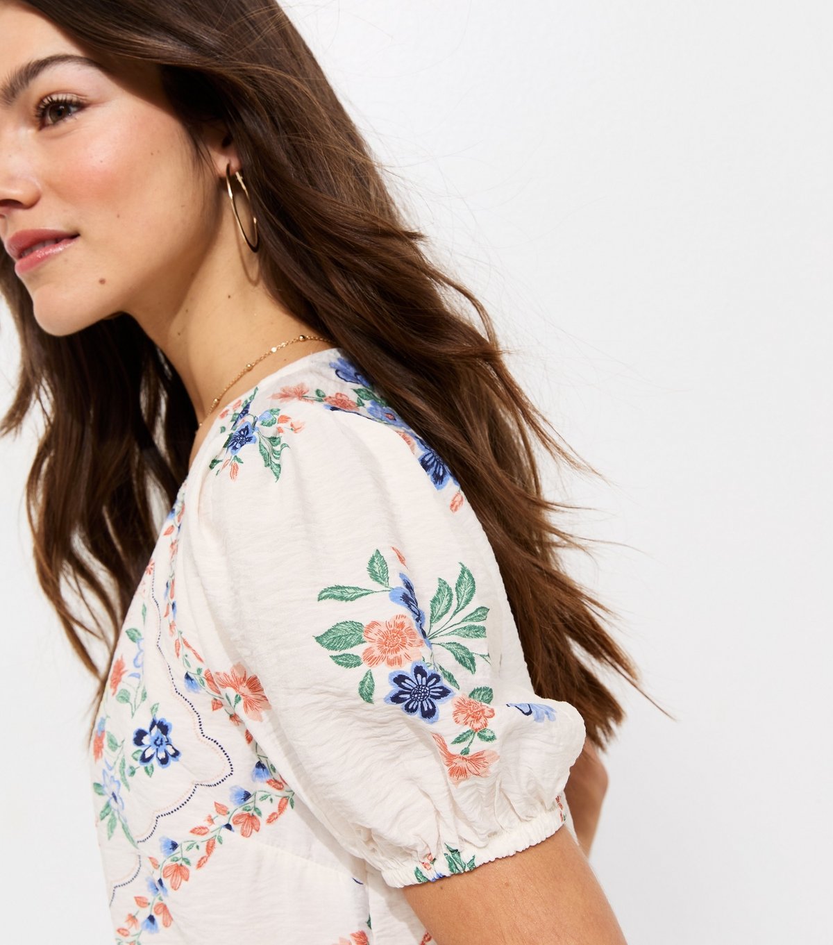 New Look Women's Petite Cream Scarf Print Puff Sleeve Blouse New Look - 3