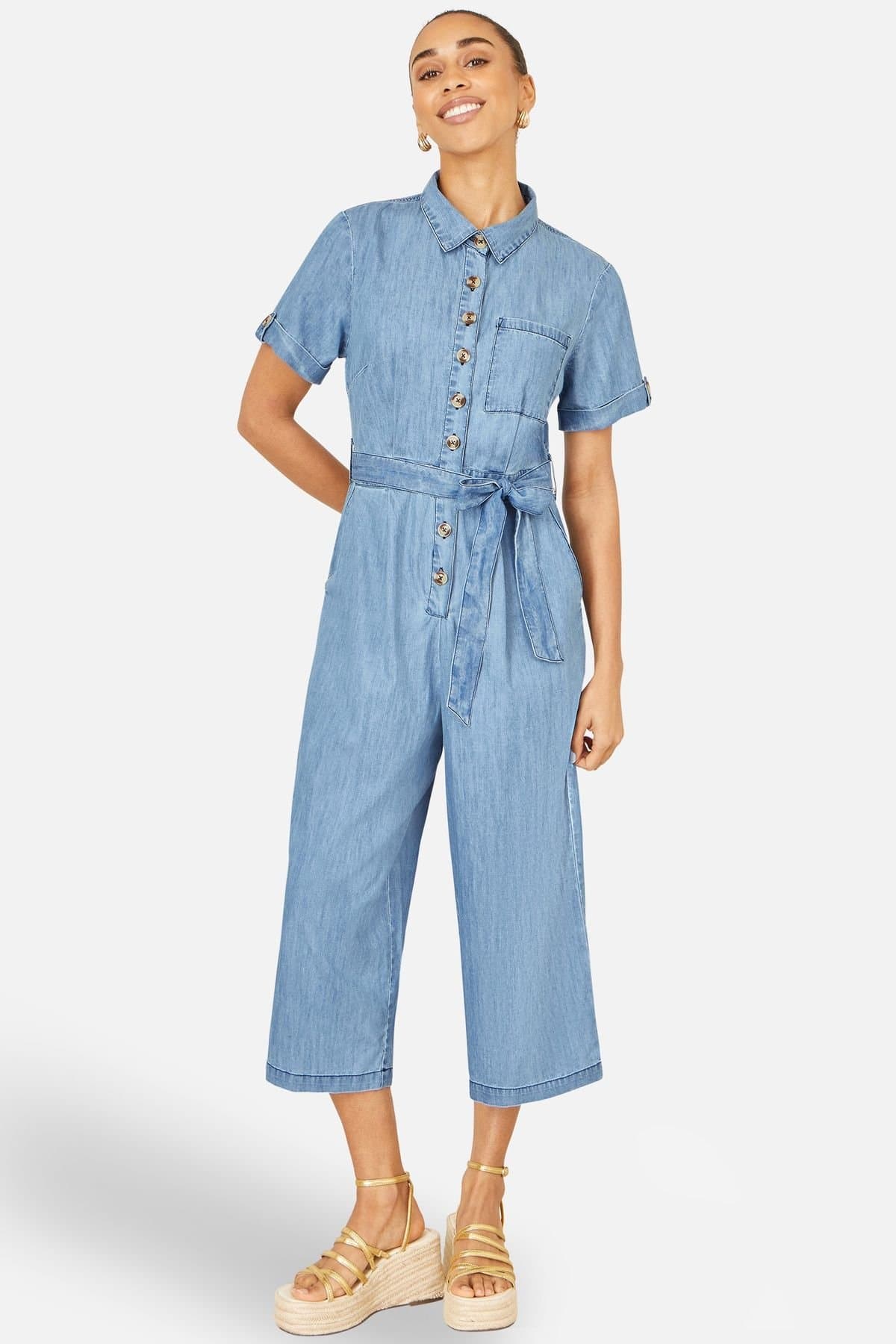 Yumi Yumi Women's Cotton Denim Jumpsuit in Light Blue