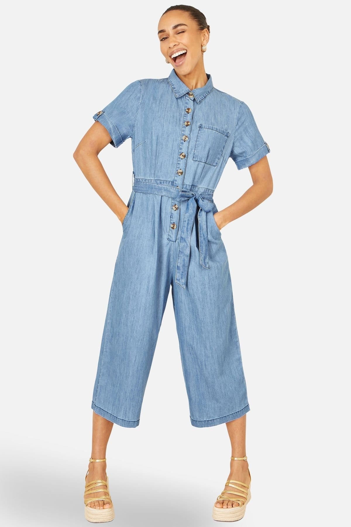 Yumi Yumi Women's Cotton Denim Jumpsuit in Light Blue - 4