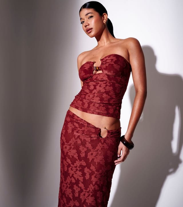 South Beach Women's Dark Red Ring Detail Maxi Skirt South Beach New Look - 3