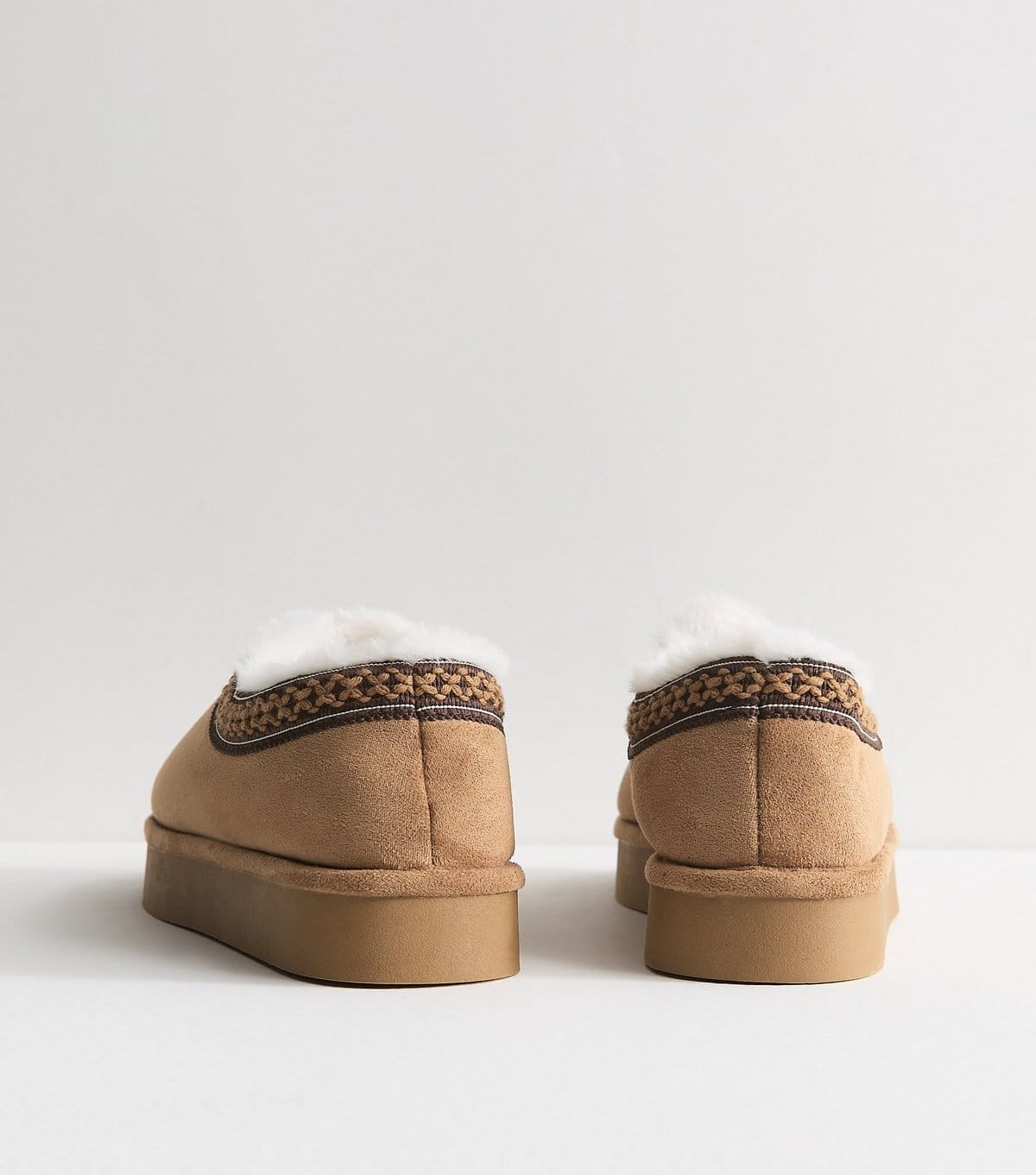 New Look Women's Tan Faux Suede Chunky Sole Tape Trim Slippers Vegan New Look - 4