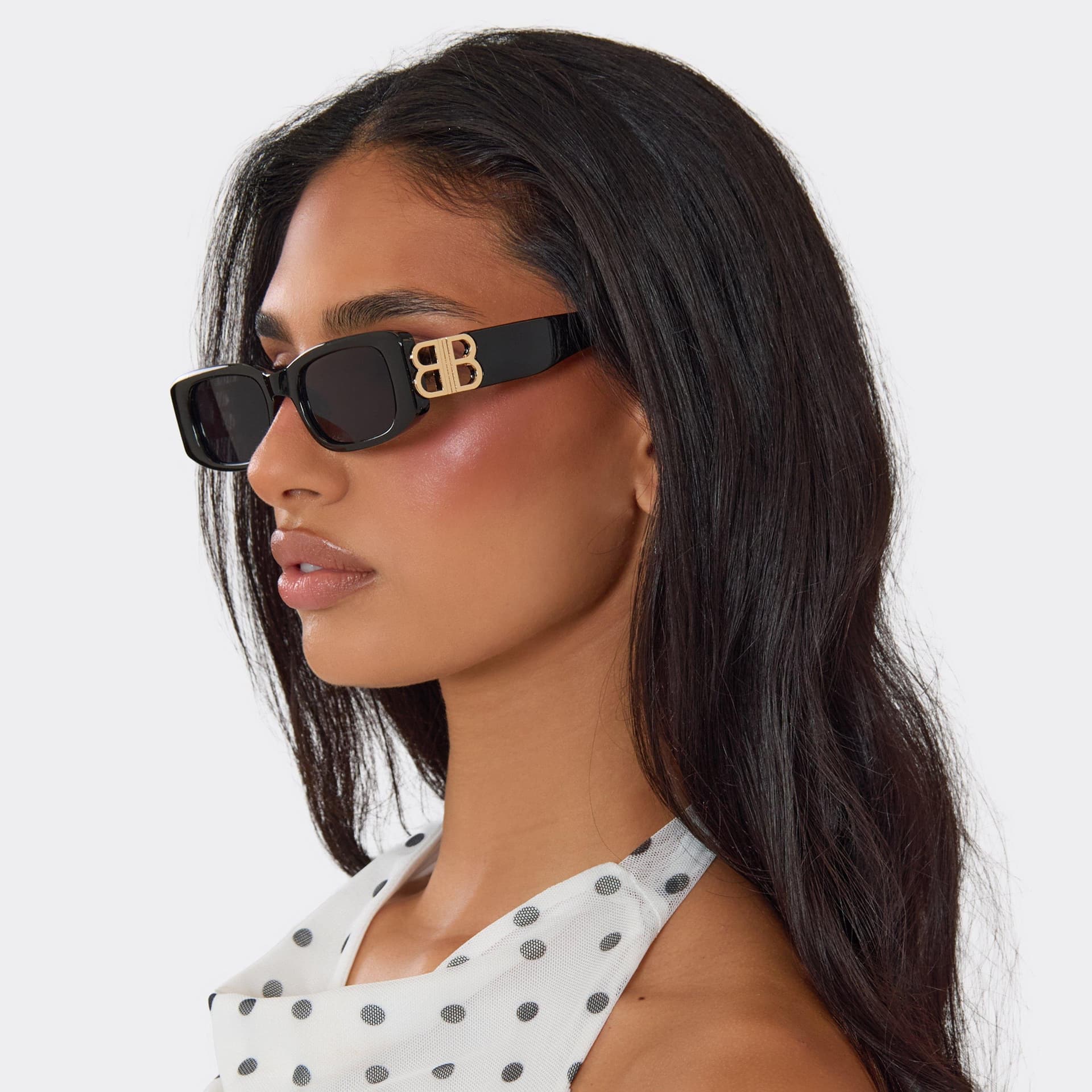 EGO Cut Out Side Logo Thick Frame Tinted Lense Rectangle Shaped Sunglasses In Black, Women's Size UK 0