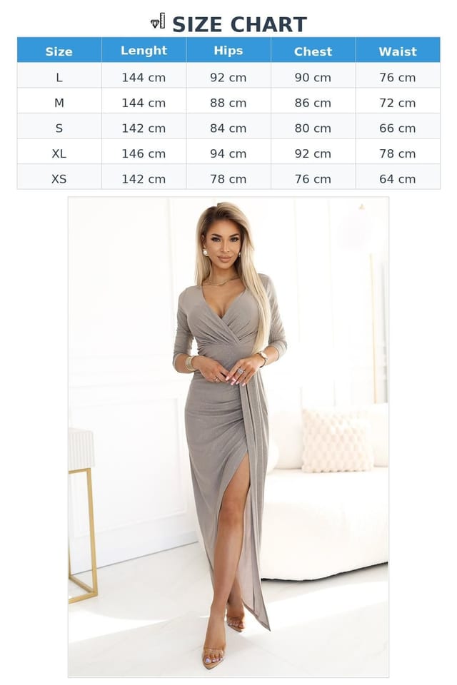 Love Lace Love Lace Women's Brocade Wrap Neck Long Maxi Dress with Slit in Grey - 3