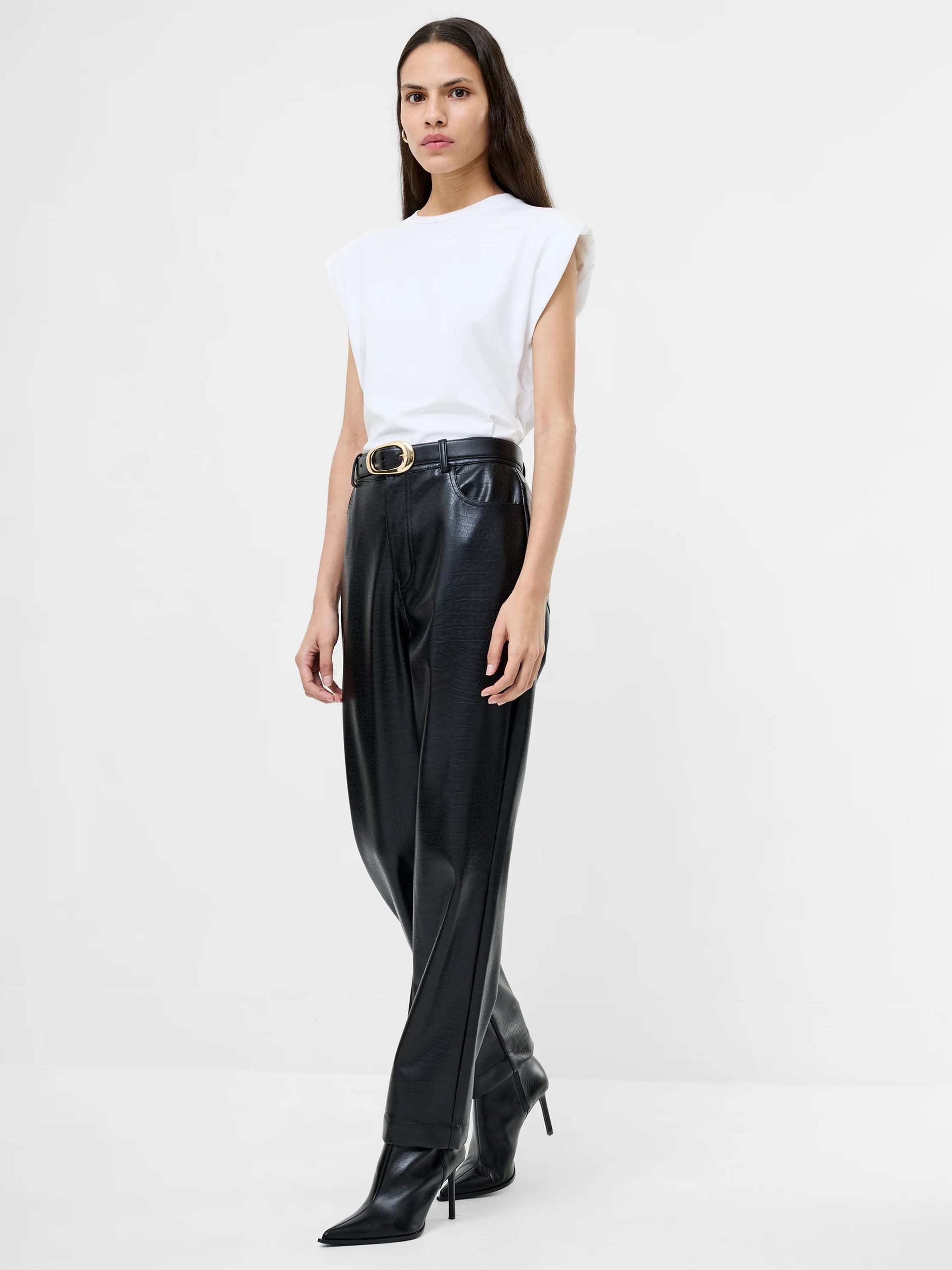 French Connection Black Faux Leather Straight Leg Trousers