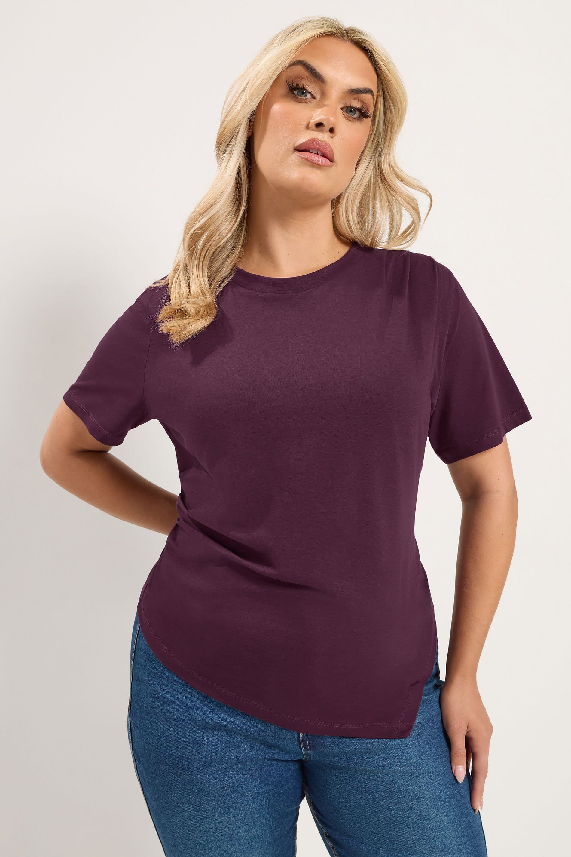Yours Plus Size Fig Purple Asymmetric Pleated Tshirt