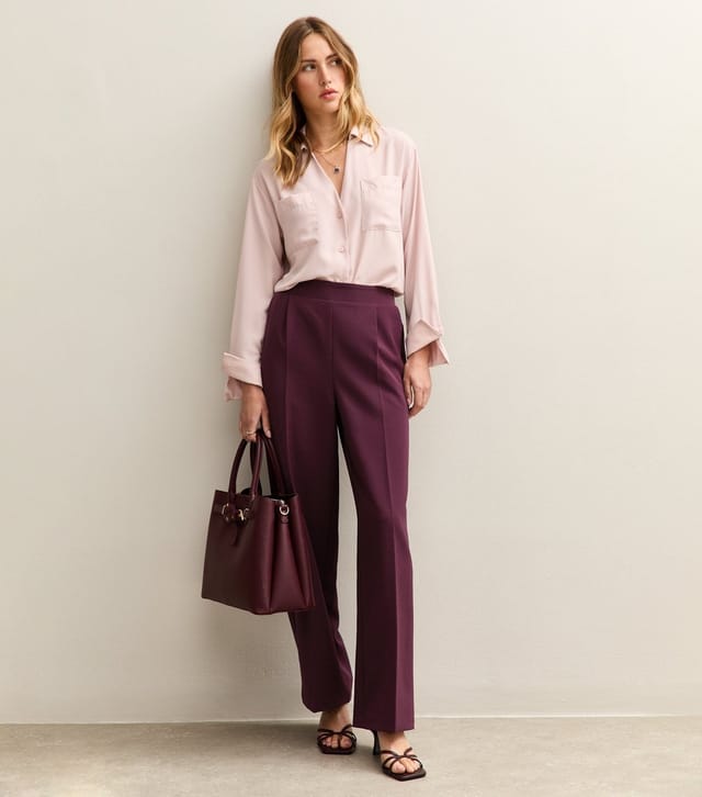 New Look Women's Burgundy Pull On Wide Leg Trousers New Look - 3