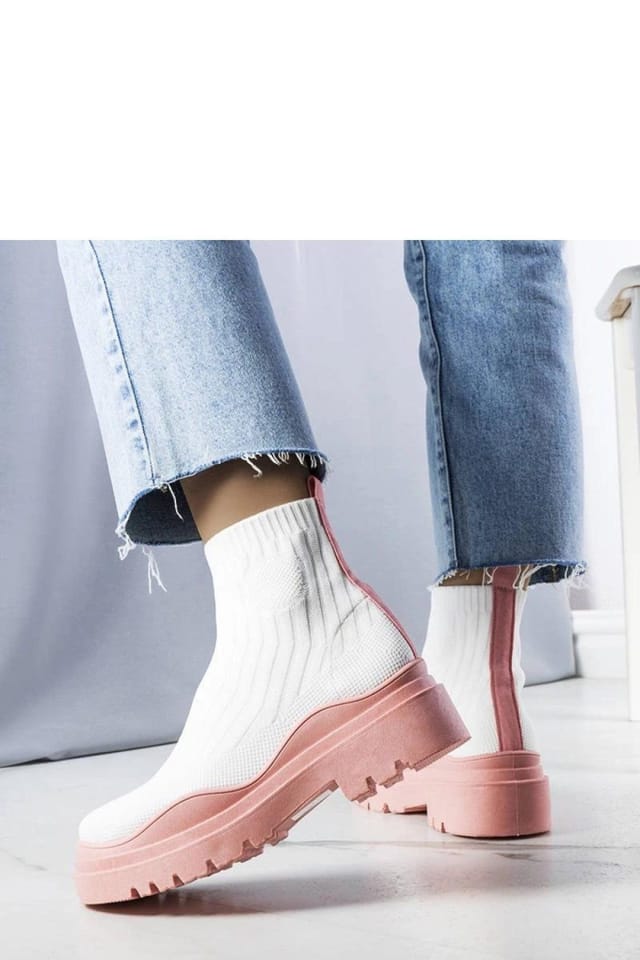 Love Lace Love Lace Women's Cali Slip On Sock Boots Chunky Rubber Sole Pink Protector in White - 3