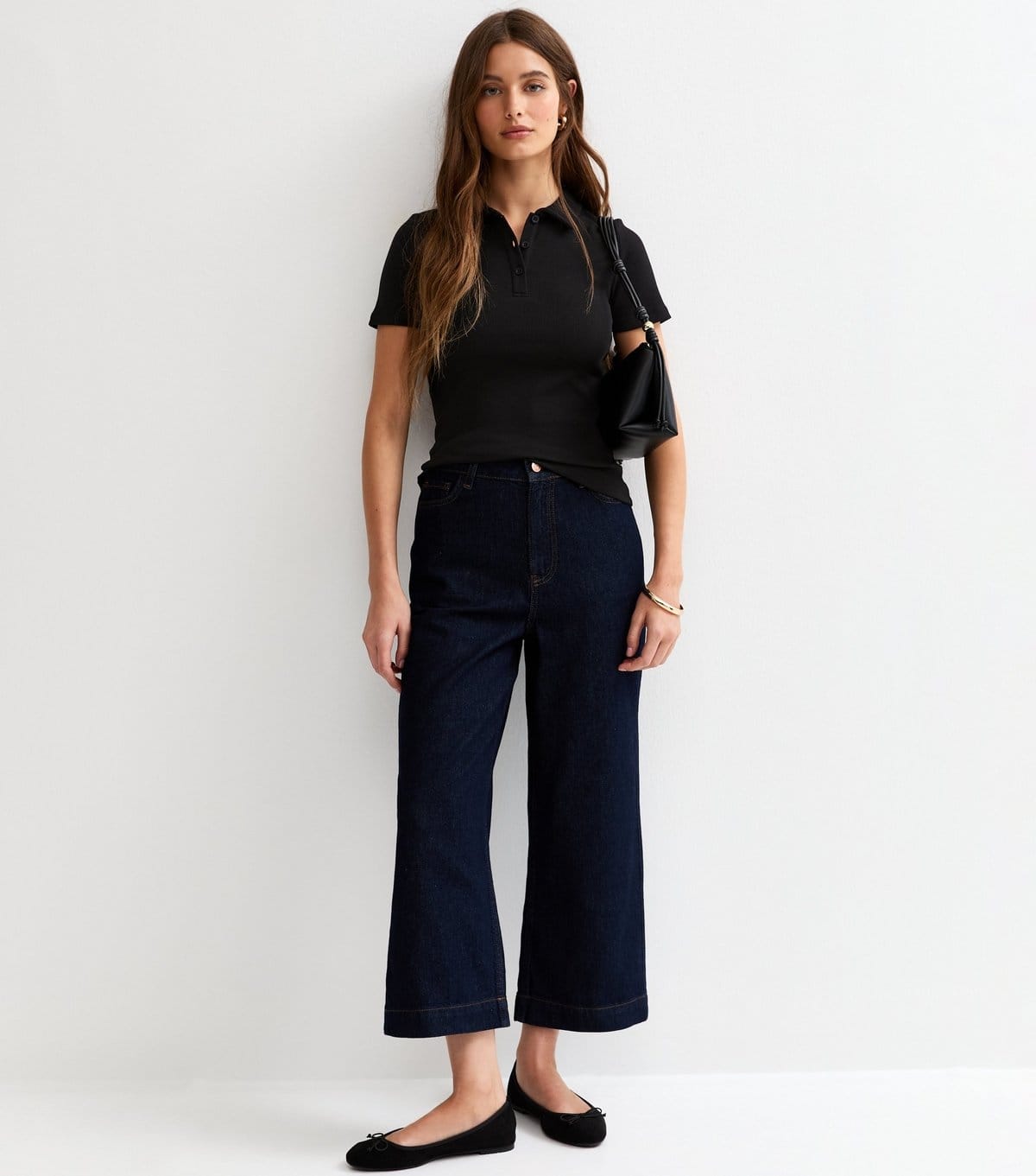 New Look Women's Black Ribbed Short Sleeve Polo Top New Look - 3