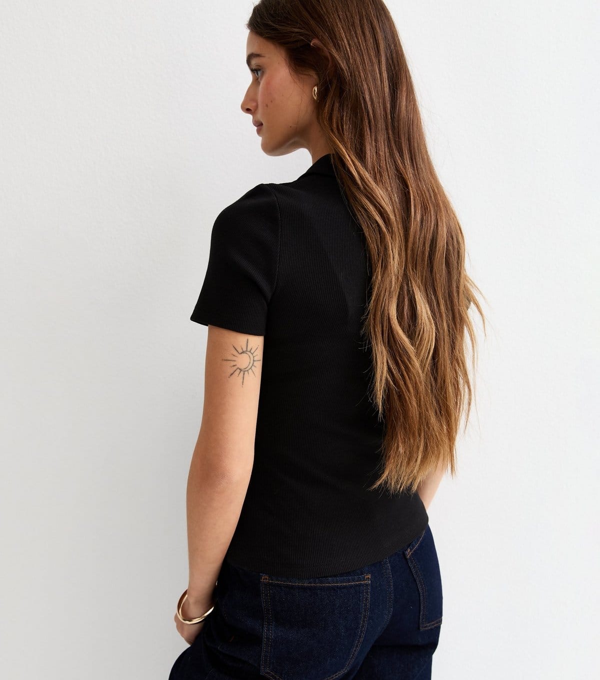 New Look Women's Black Ribbed Short Sleeve Polo Top New Look - 4