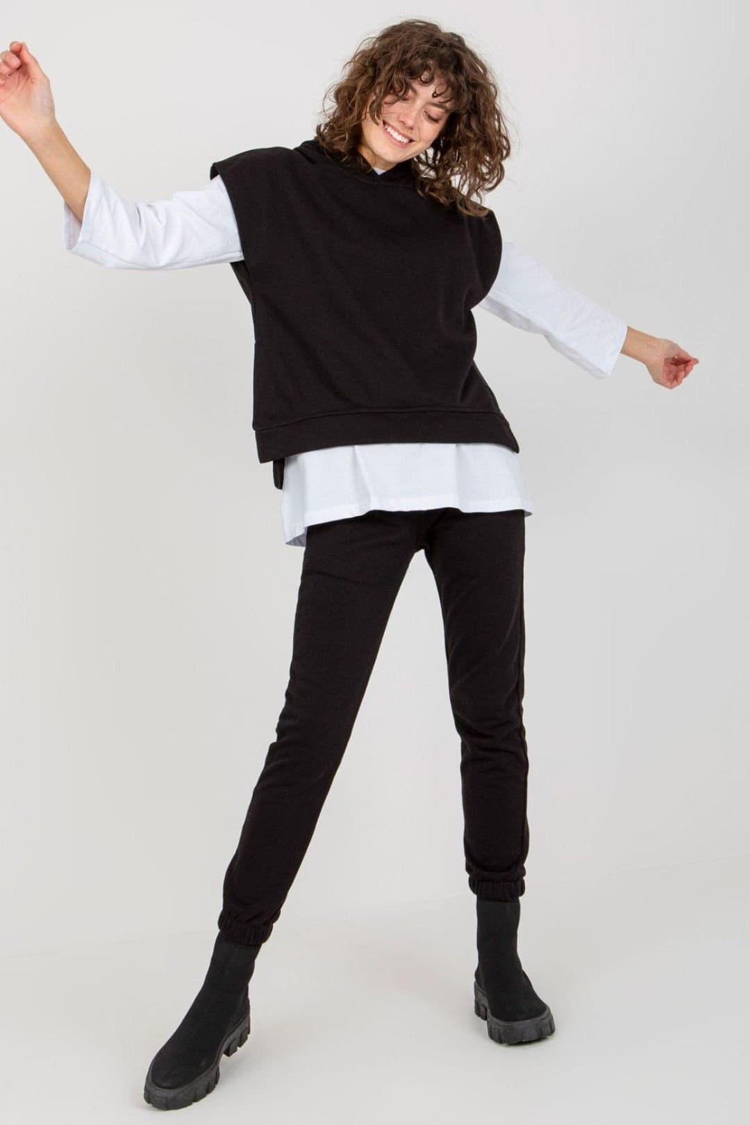 Love Lace Love Lace Women's Hooded Sweatshirt Blouse Sweatpants Set in Black