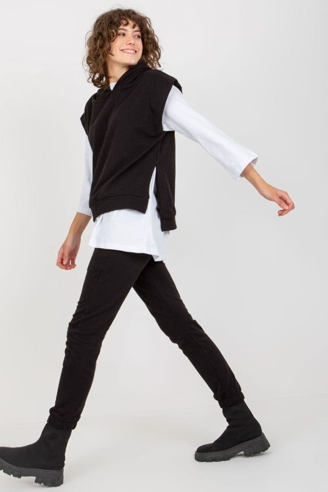 Love Lace Love Lace Women's Hooded Sweatshirt Blouse Sweatpants Set in Black - 2