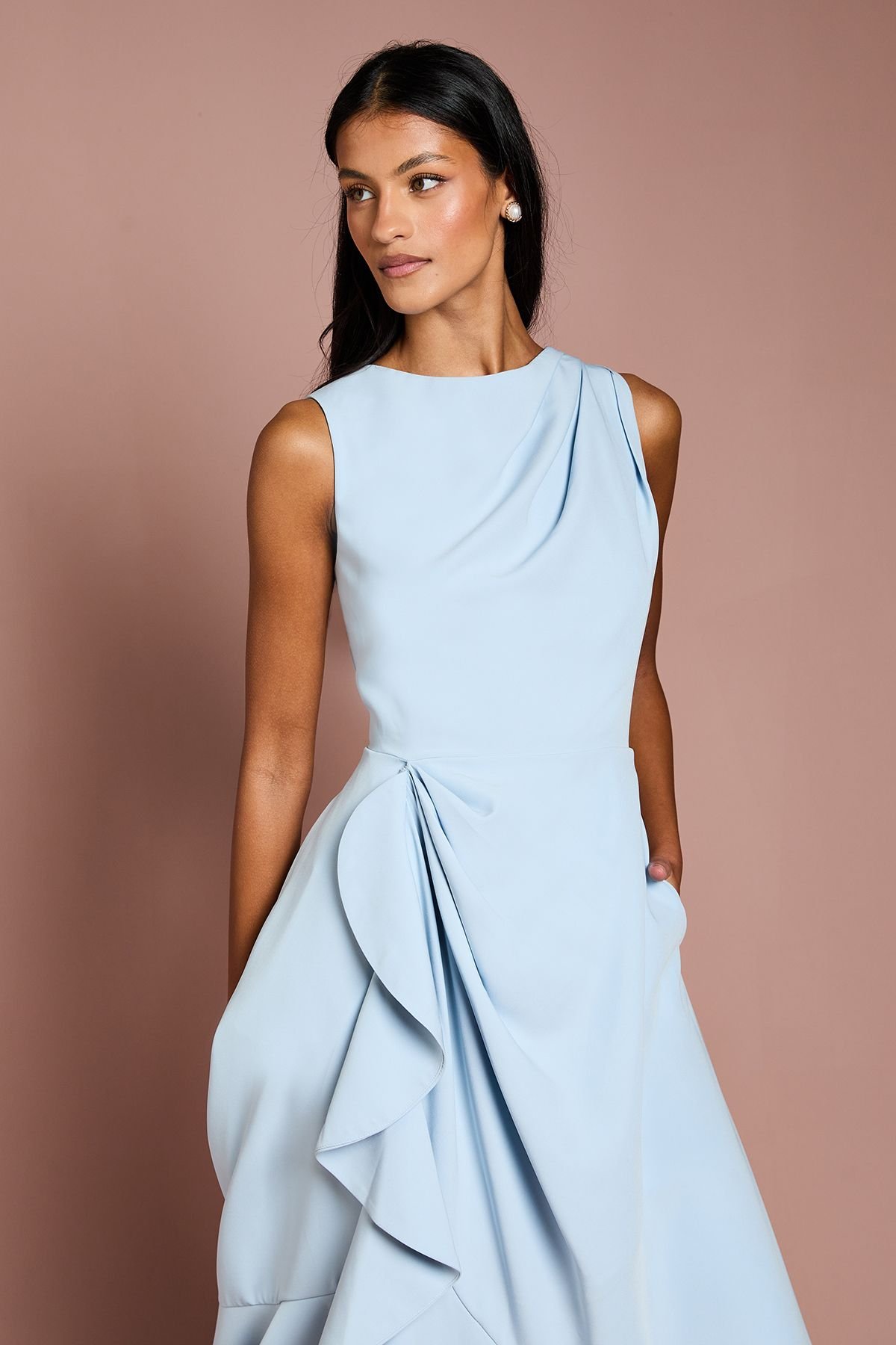 Coast Coast Women's Petite Crepe Ruffle Dress With Low Back in Pale Blue - 2