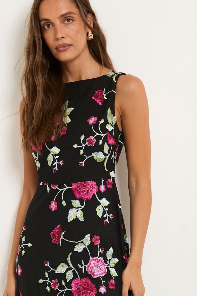 Wallis Wallis Women's Floral Embroidered Mesh Fit & Flare Midi Dress in Blush - 2