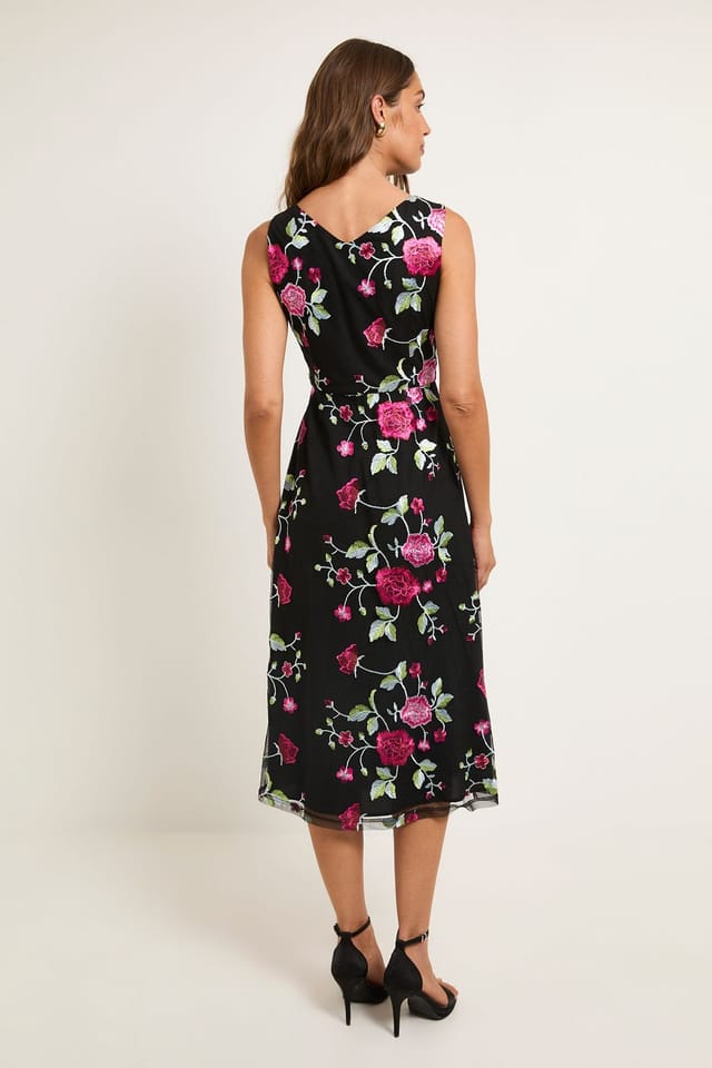 Wallis Wallis Women's Floral Embroidered Mesh Fit & Flare Midi Dress in Blush - 3