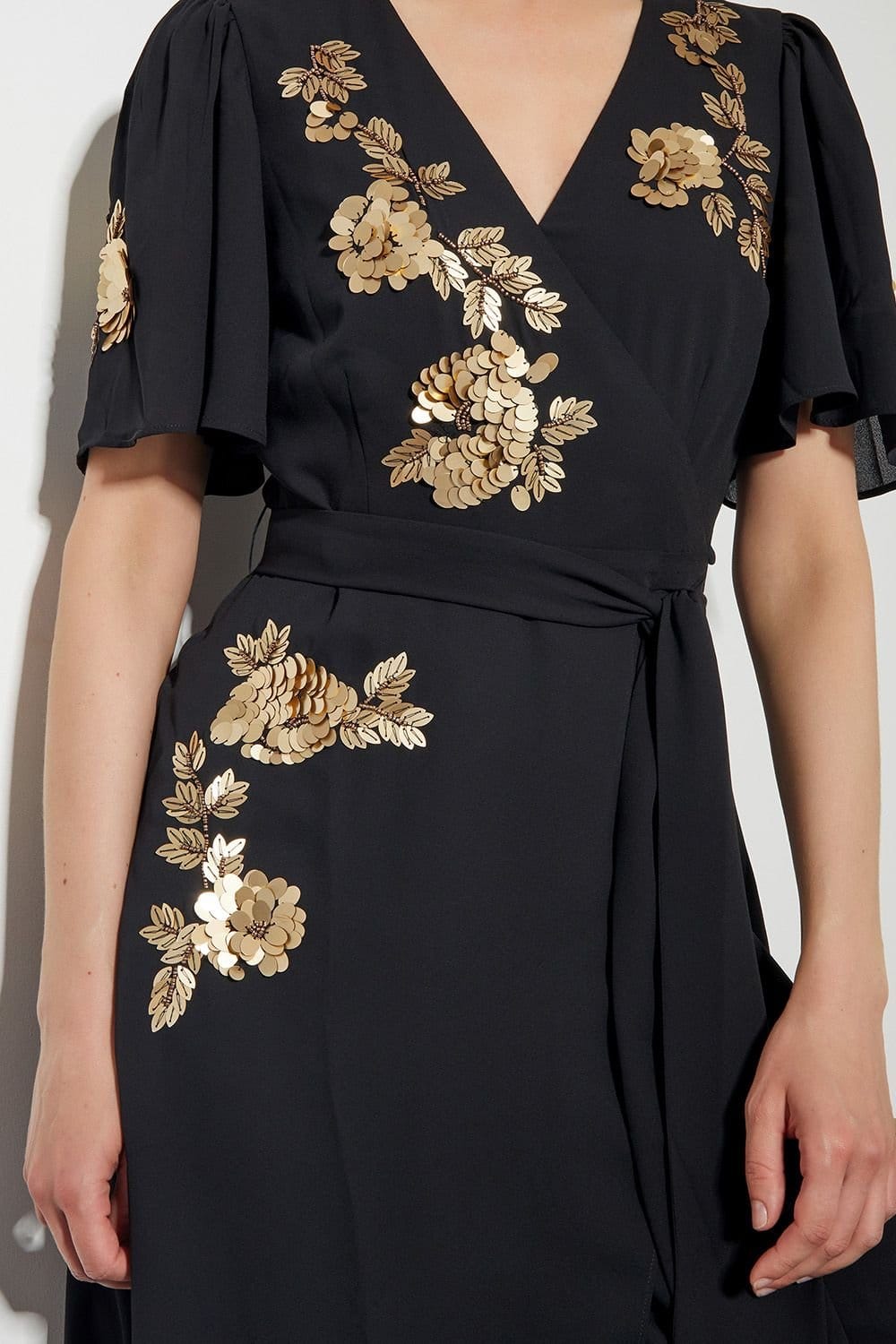 Monsoon Monsoon Women's Sarah Sequin Floral Midi Wrap Dress Black - 4