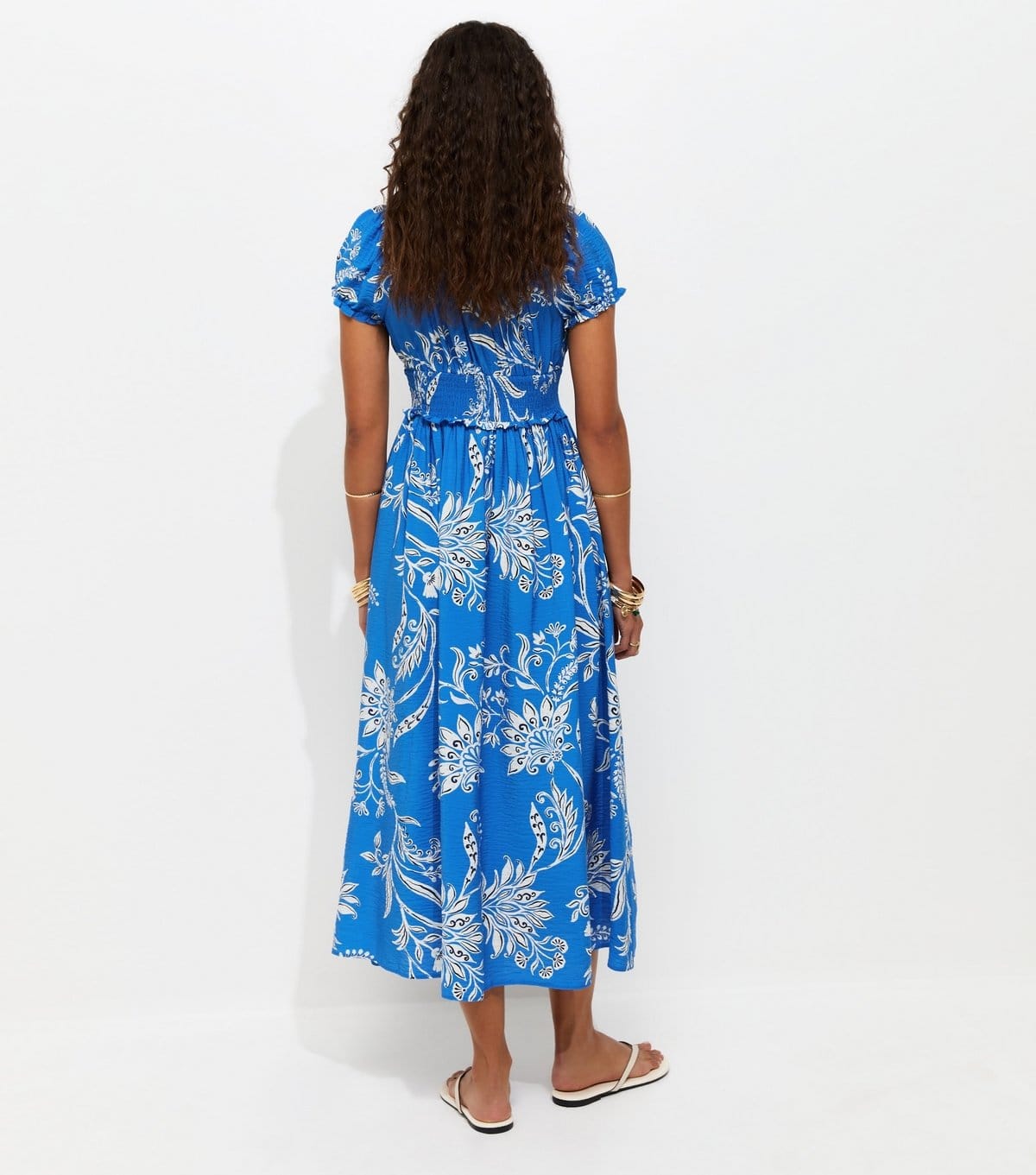 New Look Women's Blue Leaf Pattern Shirred Midi Dress New Look - 4