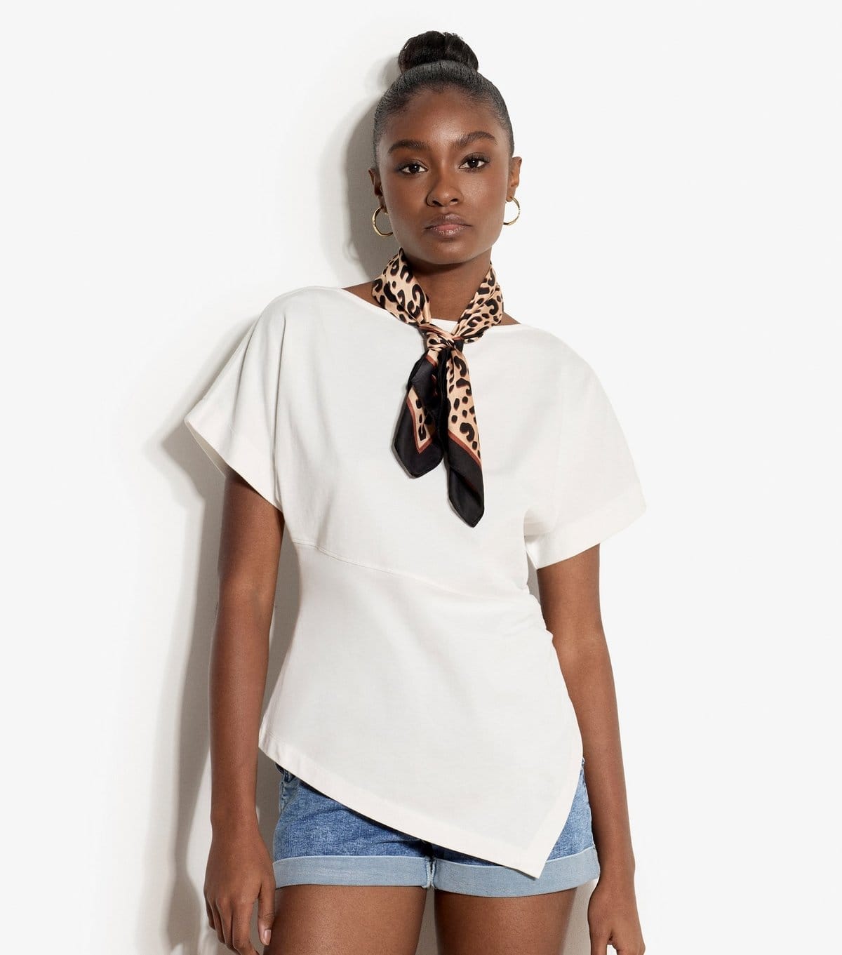 Apricot Women's White Cotton Asymmetric T-Shirt