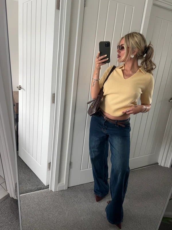 ASOS Yellow knit collar t shirt top