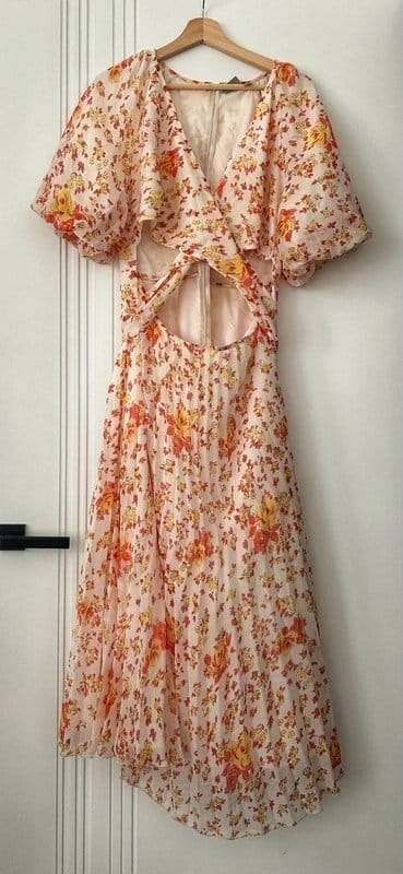 ASOS ASOS floral chiffon Dress UK 18 – Puff Sleeve, Cut-Out Waist - 1