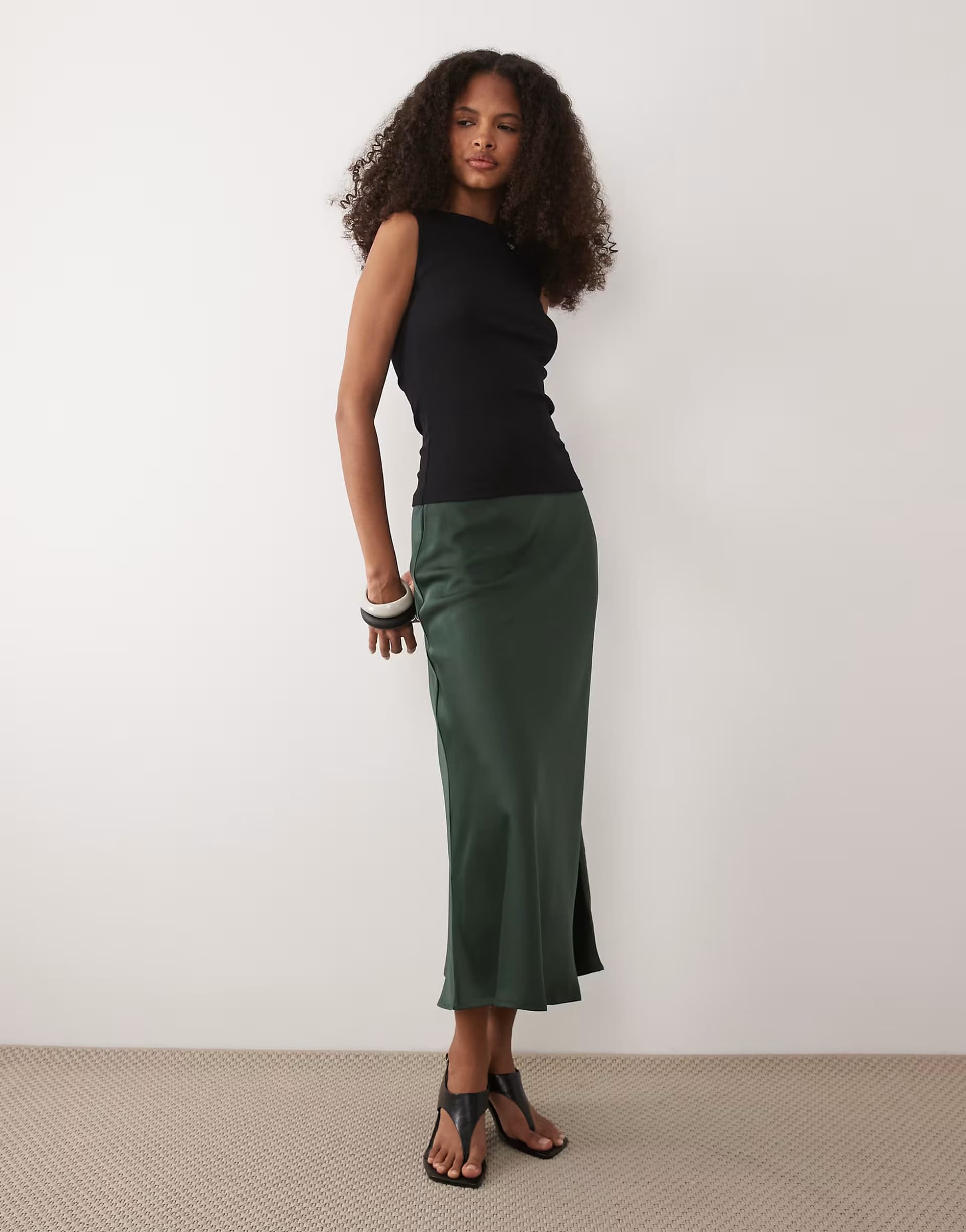 ASOS ASOS Deep Green Satin Midi Skirt