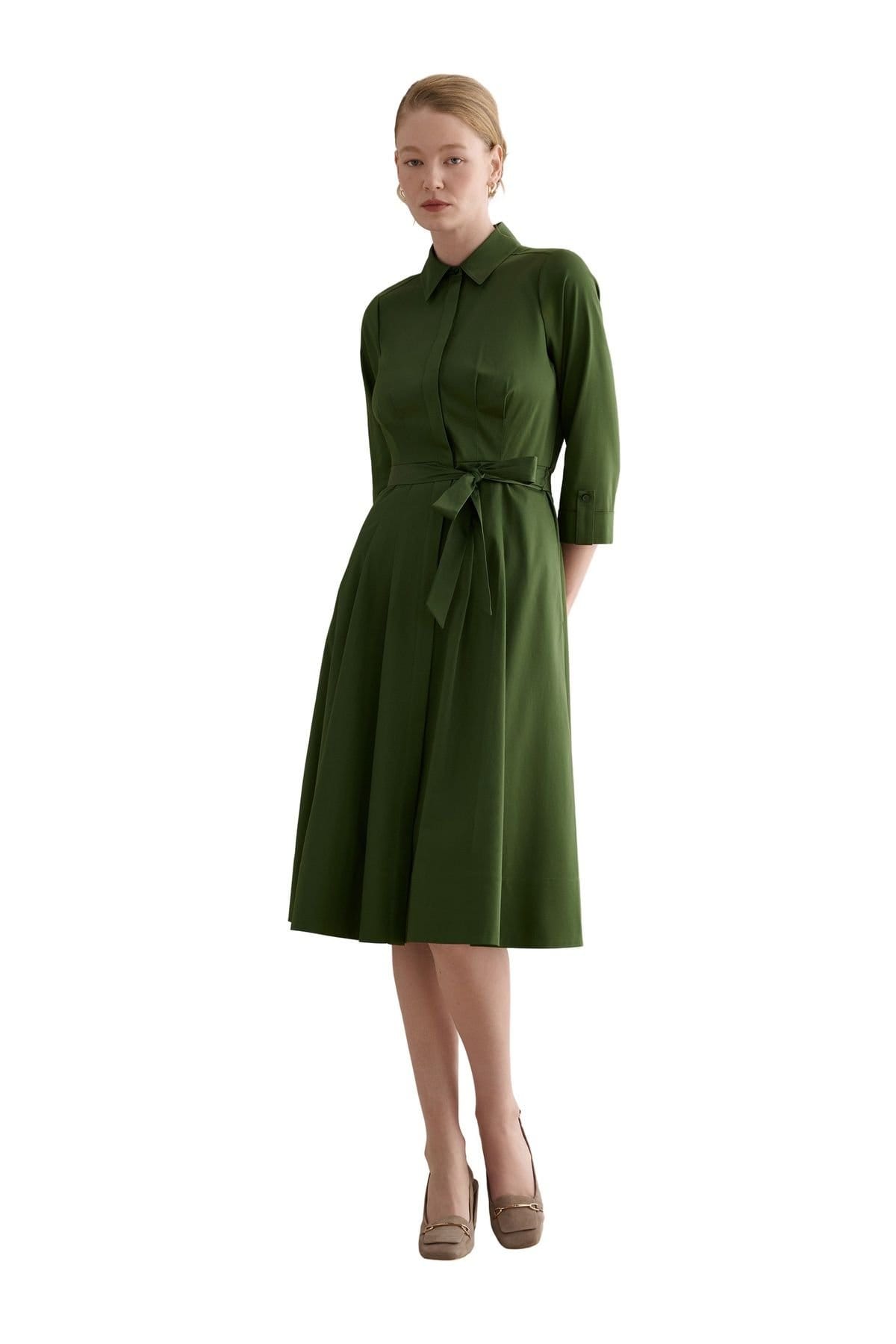 Hobbs London Olive Midi Dress with Belt