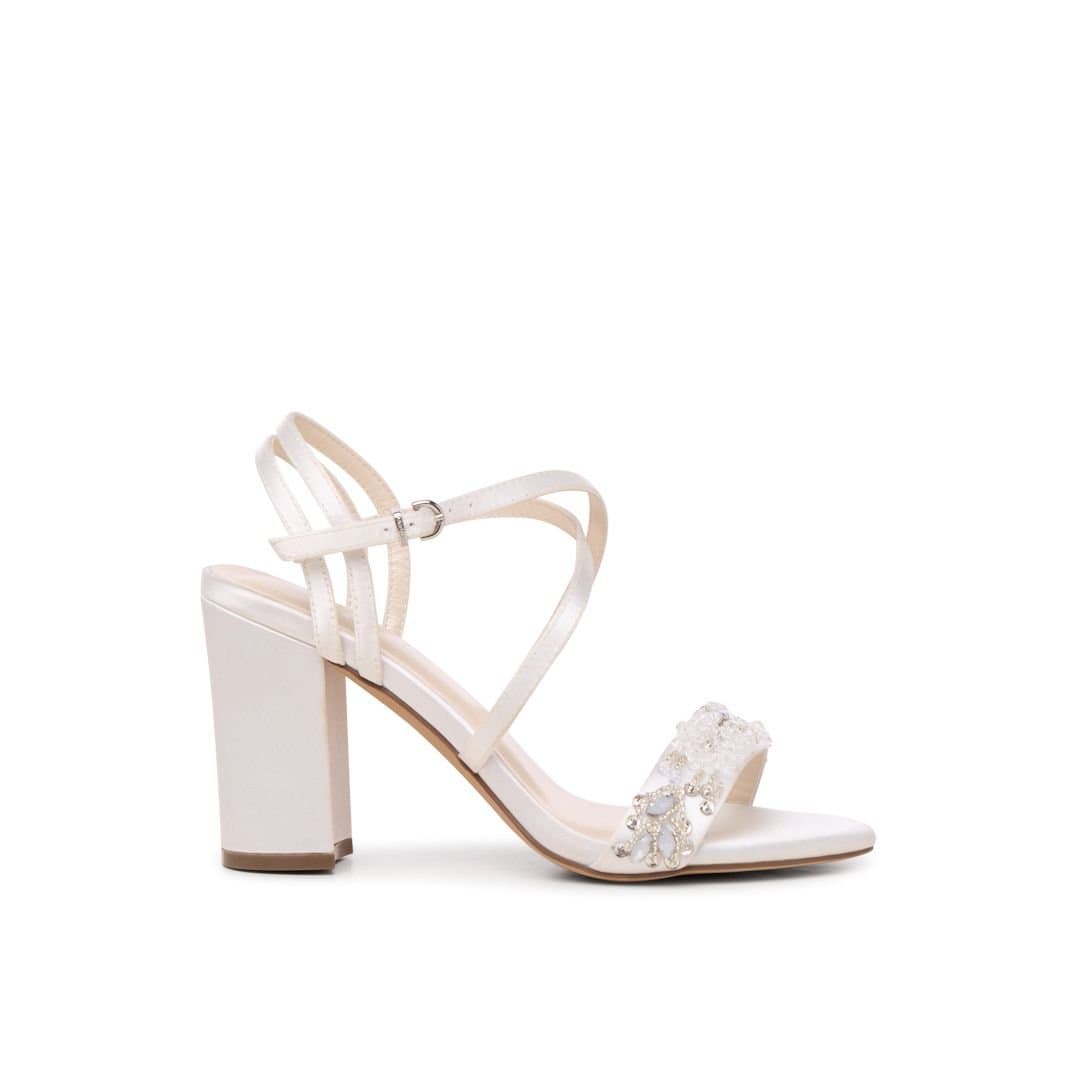 Paradox London Paradox London Women's Atelier' Block Heel Cross Strap Wedding Sandals in Ivory