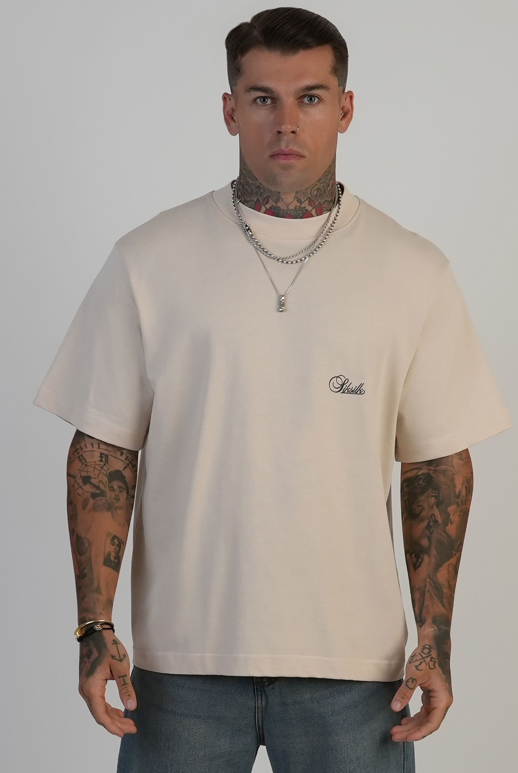 SikSilk SikSilk Men's Oversized T-Shirt in Ecru
