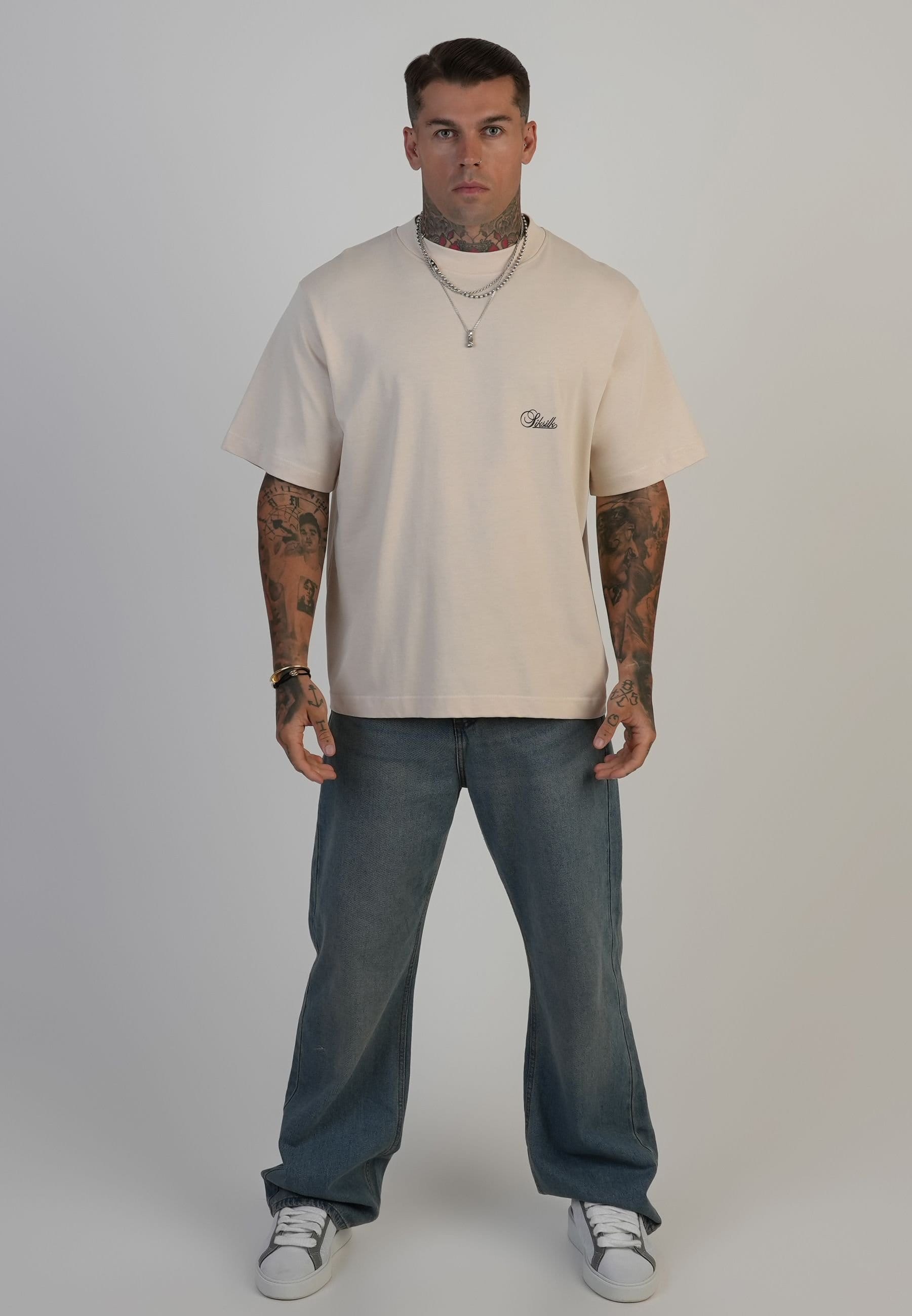 SikSilk SikSilk Men's Oversized T-Shirt in Ecru - 4