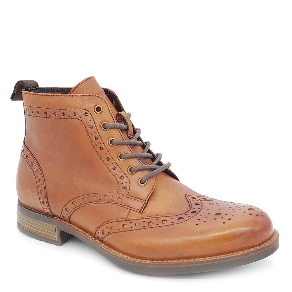HX London HX London Men's Kingston Leather Lace Up Brogue Boots in Tan - 3
