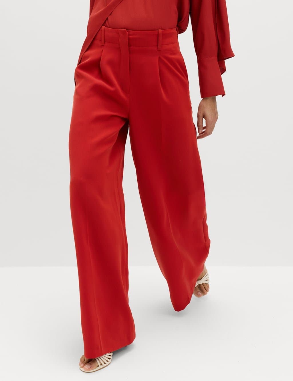Marks & Spencer M&S Single Pleat Wide Leg Trousers Paprika