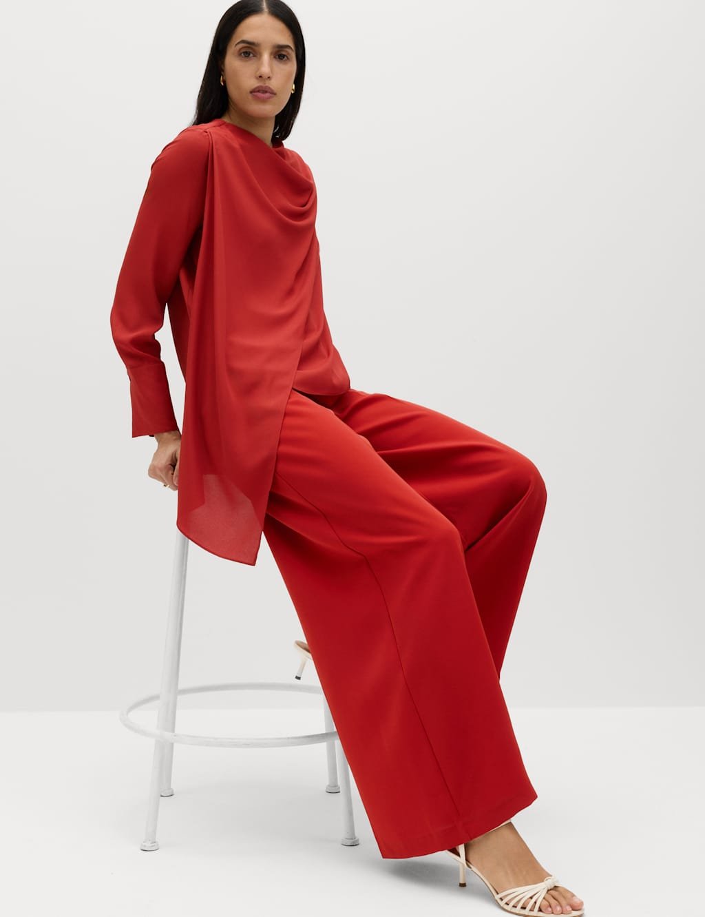 Marks & Spencer M&S Single Pleat Wide Leg Trousers Paprika - 2