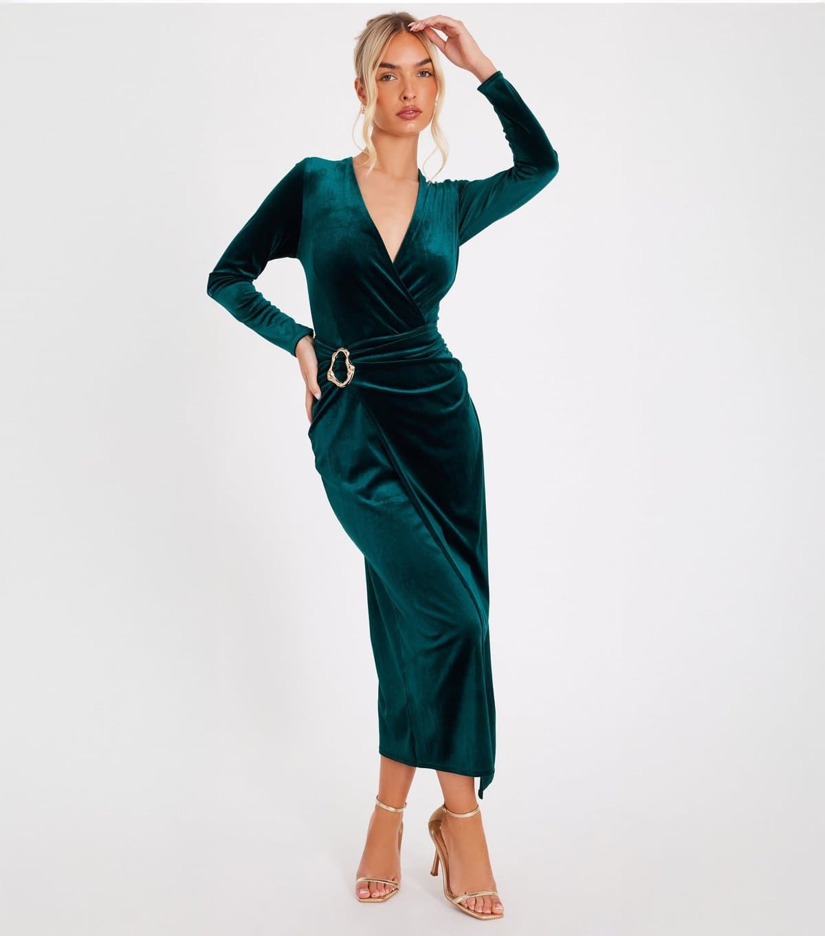 Quiz Women's Dark Green Velvet Wrap Midaxi Dress Quiz New Look