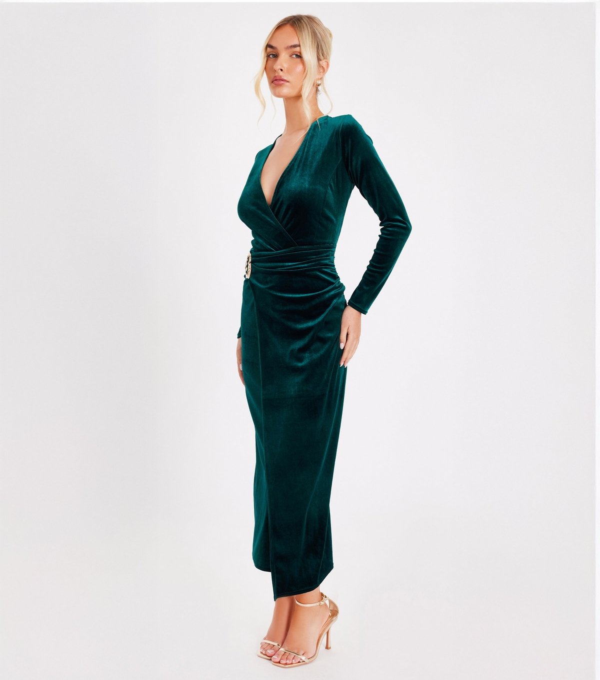 Quiz Women's Dark Green Velvet Wrap Midaxi Dress Quiz New Look - 2
