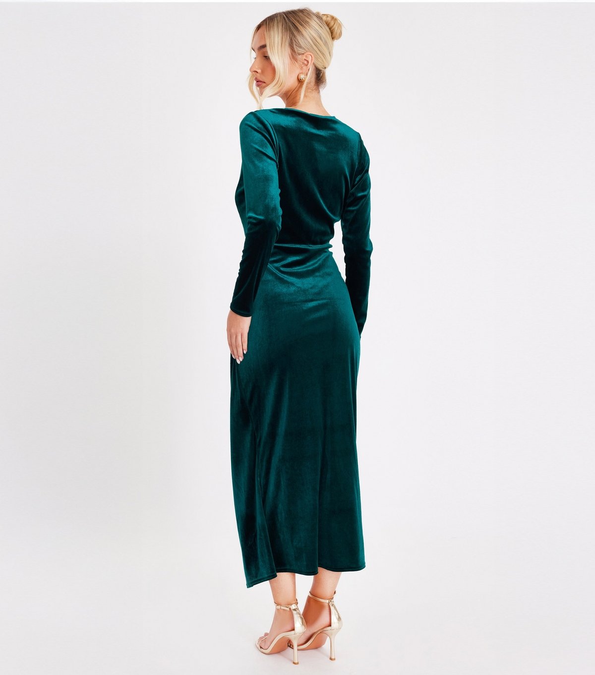 Quiz Women's Dark Green Velvet Wrap Midaxi Dress Quiz New Look - 3