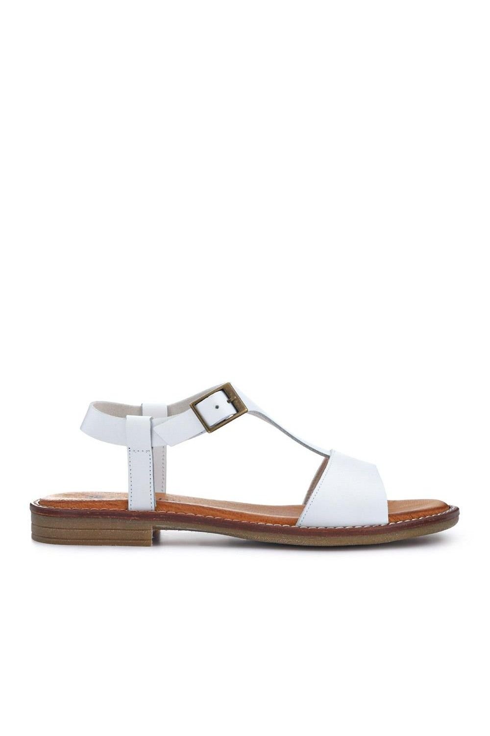 Pavers Pavers Women's All-Leather Buckled Sandals in White - 2