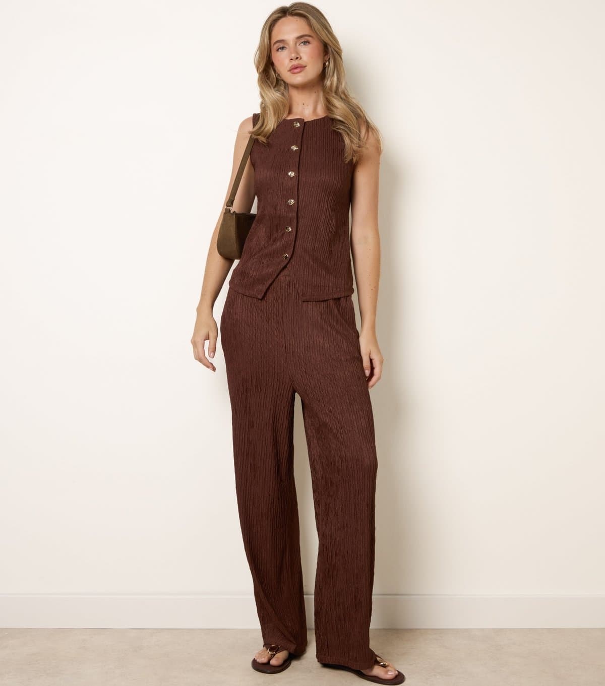 Blue Vanilla Women's Dark Brown Textured Trousers Blue Vanilla New Look