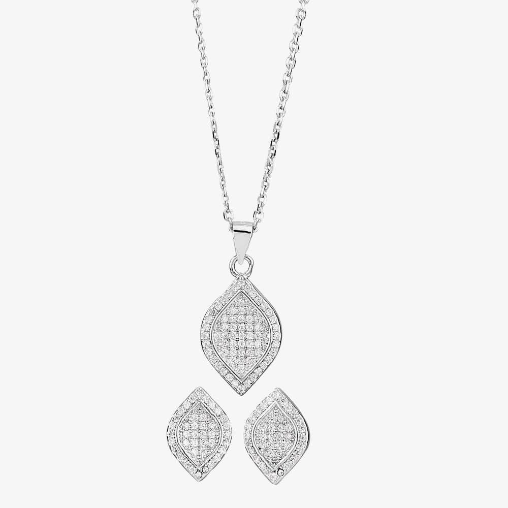 T.H.Baker T.H.Baker Women's Silver Pave Marquise Pendant & Earring Set E611511+P611526