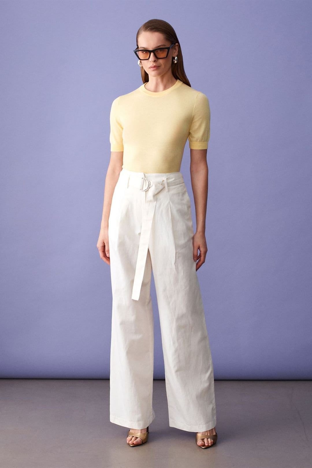 Dilvin Women's Belted Wide-Leg Linen Blend Trousers In Off-White