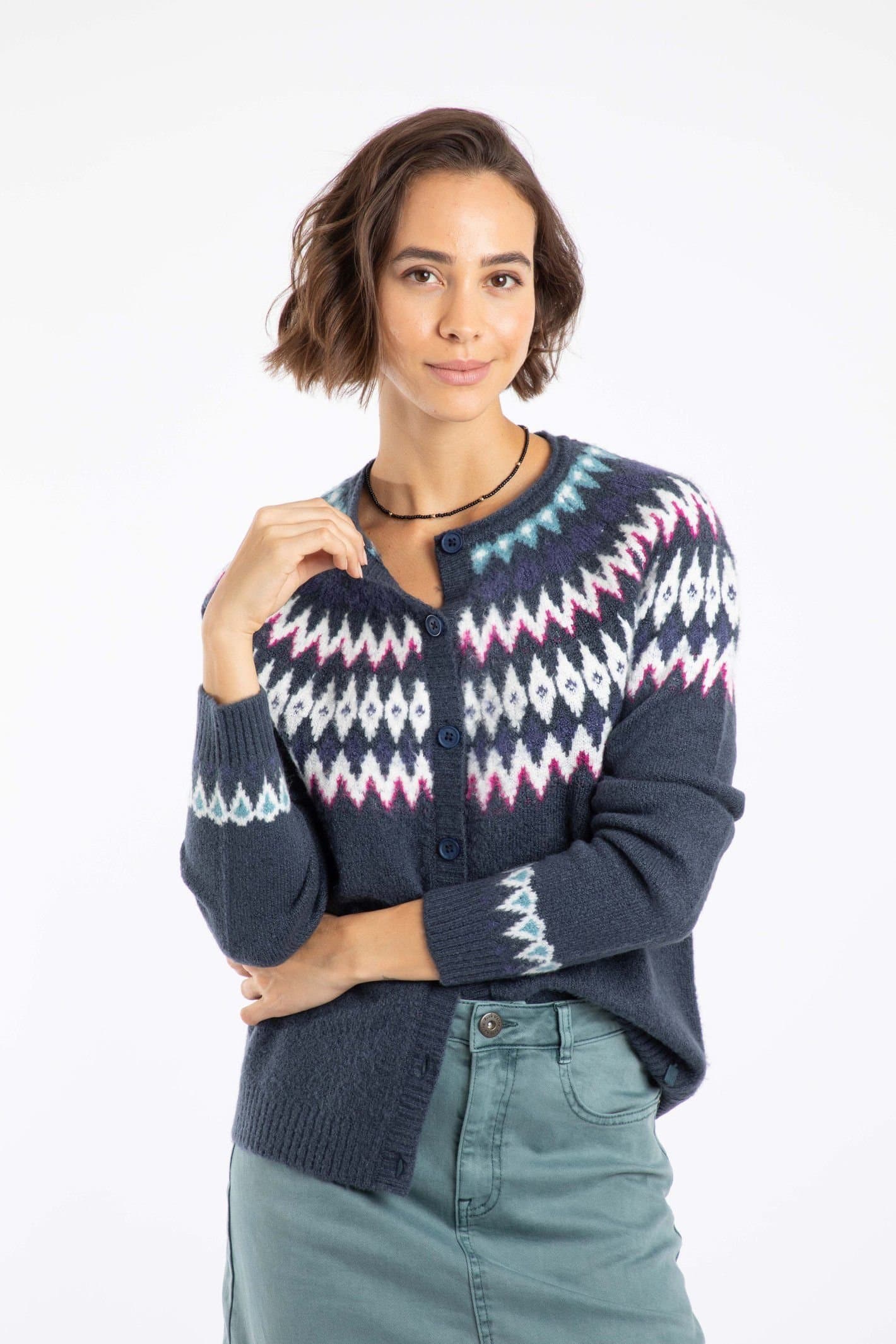 Weird Fish Weird Fish Women's Hatty Fair Isle Cardigan in Navy