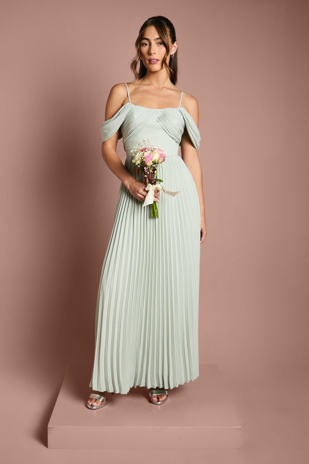Coast Coast Women's Bardot Pleated Maxi Bridesmaid Dress in Sage