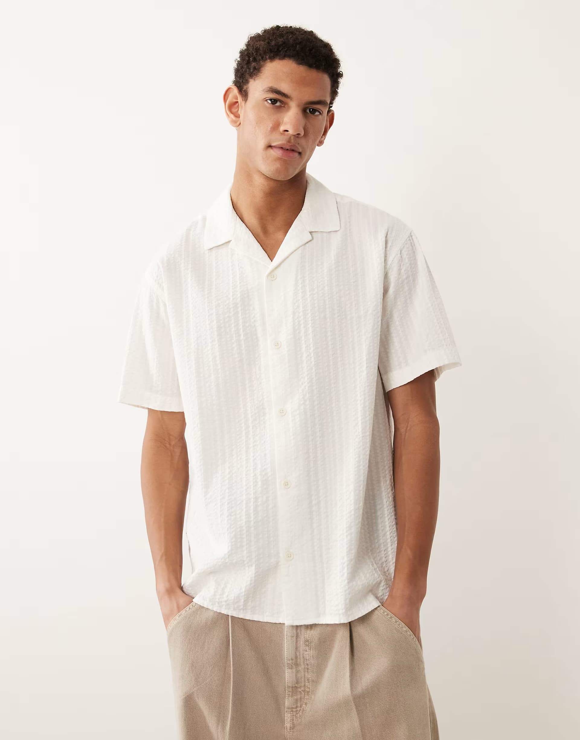 ASOS ASOS Jack & Jones Short Sleeve Shirt in Beige