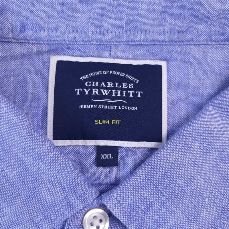 Charles Tyrwhitt Charles Tyrwhitt Linen Shirt Mens XXL Slim Fit Blue Button Down Collar - 1