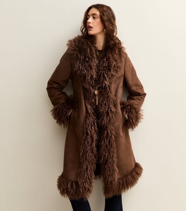 New Look Women's Tan Faux Shearling Coat New Look - 2
